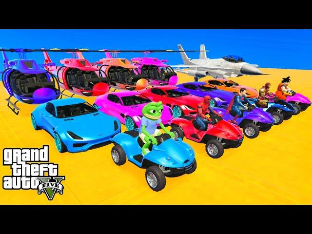 GTA V Epic Stunt Map Challenge on Super Car Boats Planes and Skis Jets