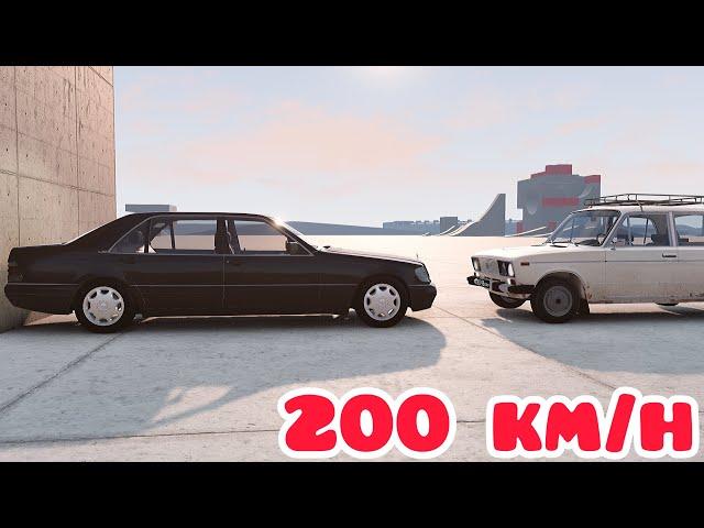 Mercedes-Benz S600 W140 vs VAZ/LADA 2106  200 km/h  BeamNG.drive CRASH test