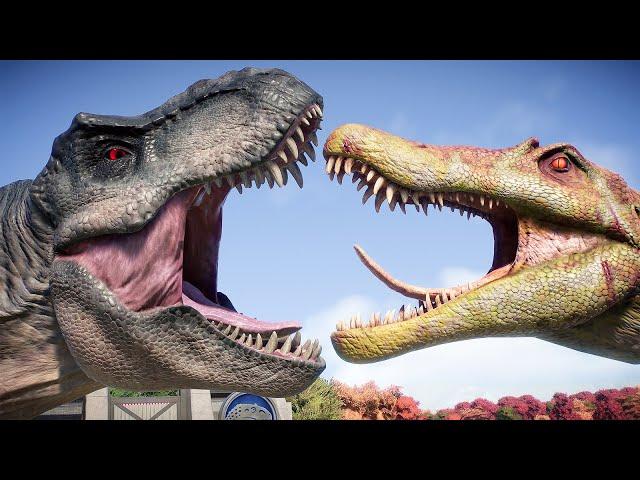 TYRANNOSAURUS REX vs ALL CARNIVORES & HERBIVORES - Jurassic World Evolution 2