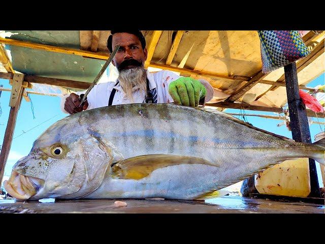 Huge Golden Trevally Fish Cutting Skills