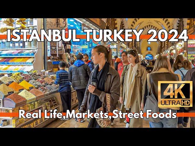 Istanbul turkey 2024 Real Life,Markets,Street Foods in Sirkeci,Egyptian Bazaar | 4K Walking tour