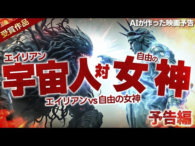 AI created movie trailer “Alien vs. Statue of Liberty with Great Buddha of Nara”.