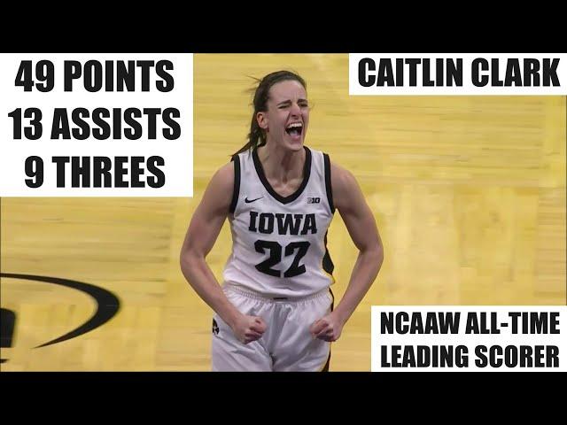 Caitlin Clark CAREER-HIGH 49pts, Breaks All-Time Scoring Record In Iowa Hawkeyes Win | HIGHLIGHTS