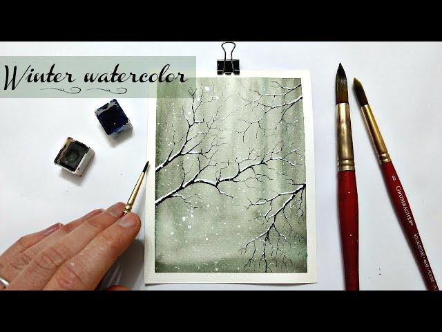 Delicate tree branches on blurred background painting »Easy watercolor tree techniques for beginners