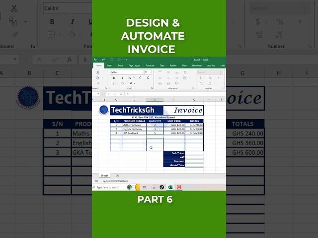 Design and Automate Invoice in Excel -Part 6 | TechTricksGh