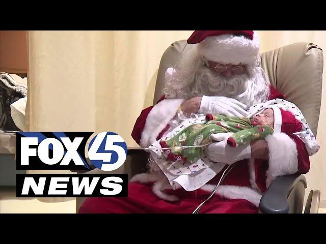 Santa visits the NICU at the University of Maryland Medical System