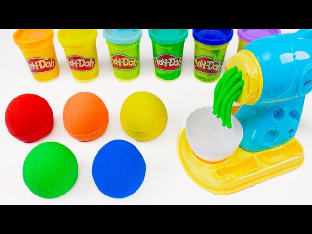 Satisfying Rainbow Playdoh Noodles with Stress Balls Cutting ASMR  Kinetic Sand ASMR