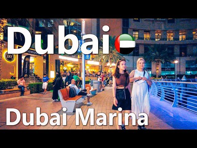 Nightlife Dubai Marina Walking Tour 4K