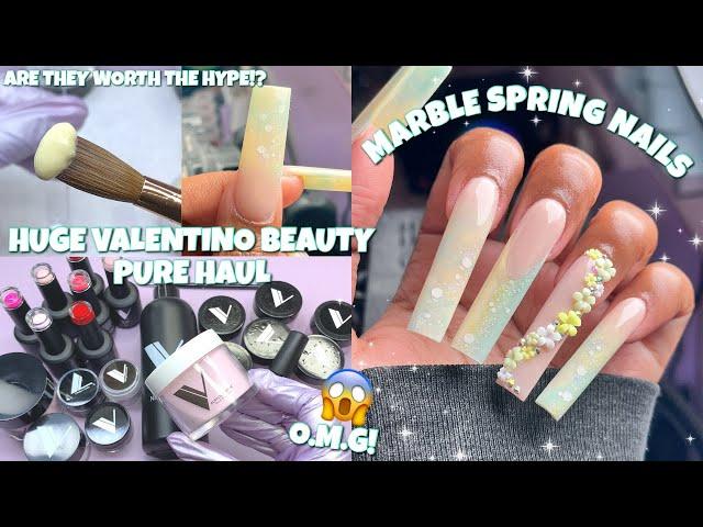 MY FIRST TIME TRYING VALENTINO BEAUTY PURE SUPPLIES!  | MARBLE SPRING NAILS | ACRYLIC NAILS