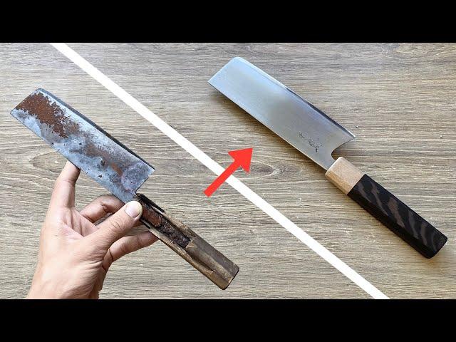 Rusty Japanese knife restoration - Tadafusa nakiri