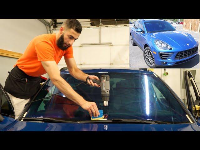 How to Tint a Front Windshield Using UltraVision Chameleon Optimum Film | Porsche Macan S