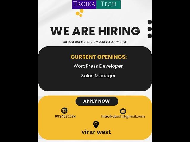 We are hiring in Troika Tech Services