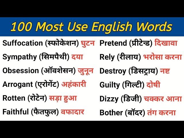 अंग्रेजी सीखना शुरू से करें || 100+ Words || English Word Meaning