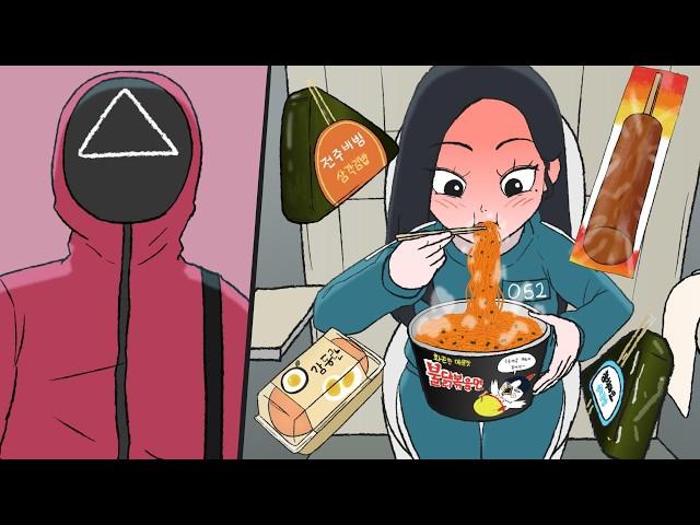 [Squid Game] Sneaky Convenience Store Food Mukbang in the Bathroom