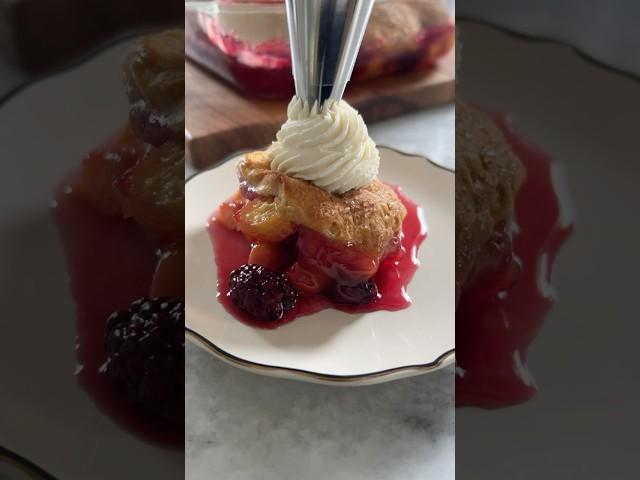 Blackberry-Peach Buttermilk Biscuit Cobbler with Homemade Vanilla Whipped Cream - Happy Bake Day