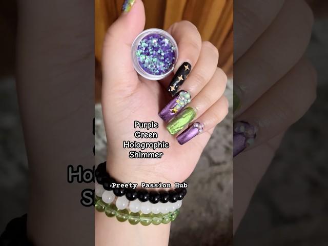 #Purple #Sea#Green #Holographic #Shimmer #Glitter #Rhinestone #Chrome#Crystal#NailExtension