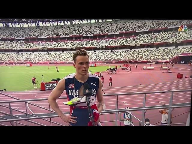 Karsten Warholm epic 400m hurdle post race interview