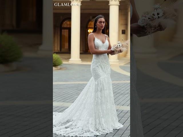 Glamlora Refined Sheath/Column Lace  V-Neck Sleeveless Sweep/Brush Train Wedding Dress GLY24W0168