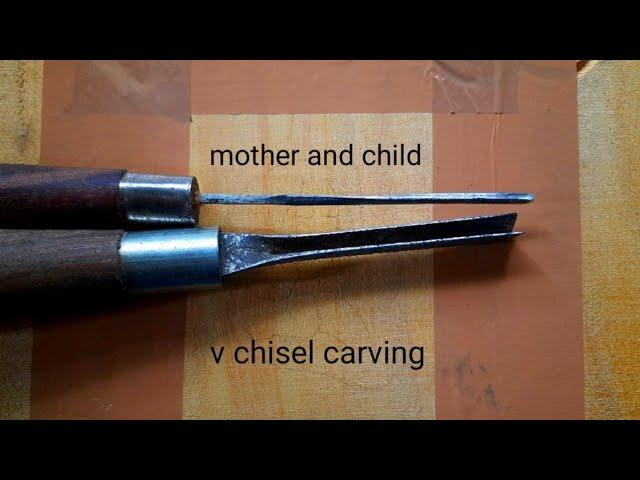 V chisel carving tutorial | mother and child | UP wood art