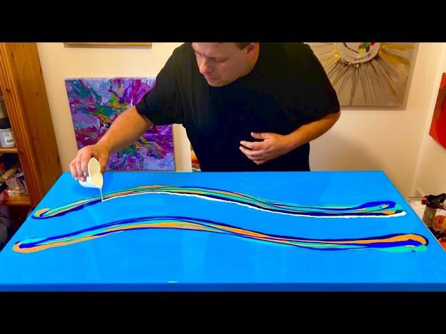 Beautiful Blues + Gorgeous LACING! HUGE Canvas Creation - Abstract Acrylic Pouring Art