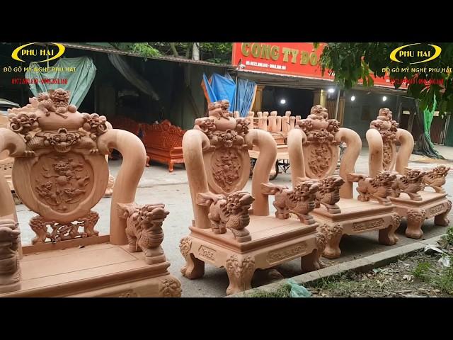  NGẮM Bộ Bàn Ghế Gỗ Hương Đẹp Còn Nguyên Mộc Tay Nghê Cột 16 Siêu Hiếm