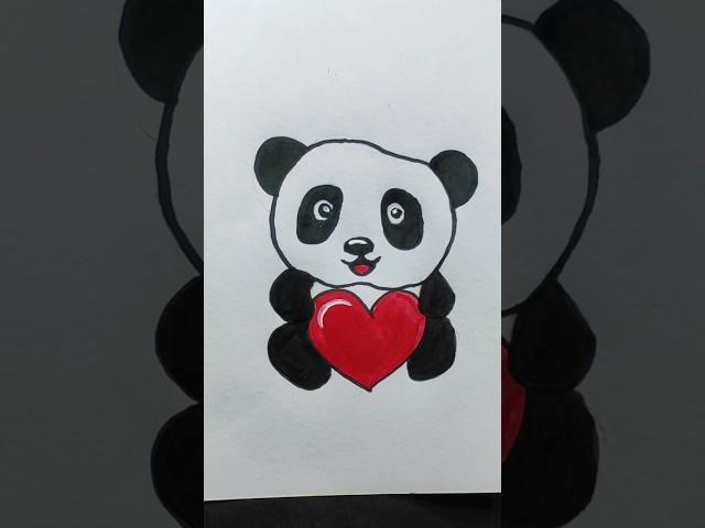 How To Draw a Cute Panda Holding a Heart ️ | Panda Drawing | #shorts #panda #drawing #diy