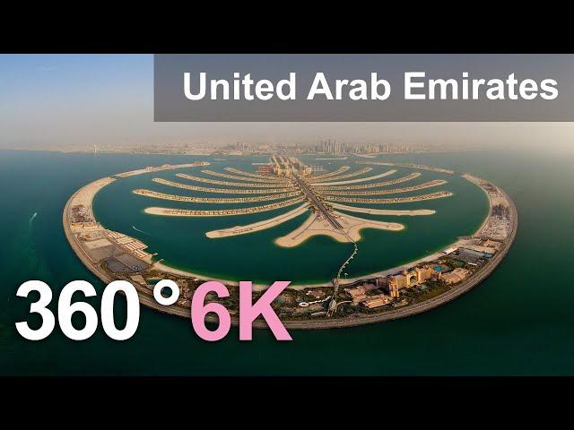 United Arab Emirates. Aerial 360 video in 6K. Virtual travel to Middle East.