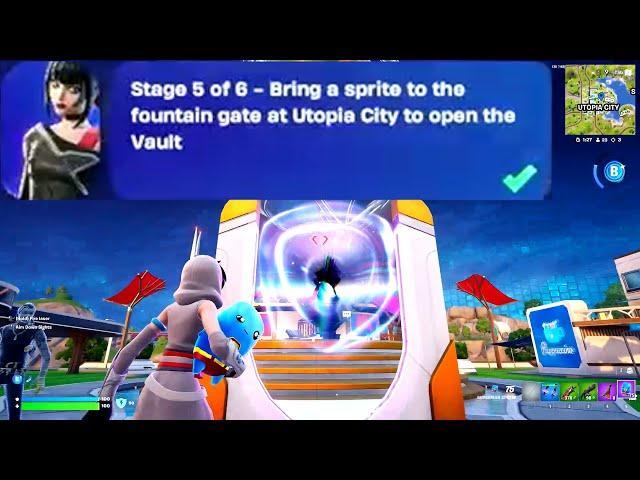Bring a Sprite to the fountain at Utopia City to open the Vault Fortnite