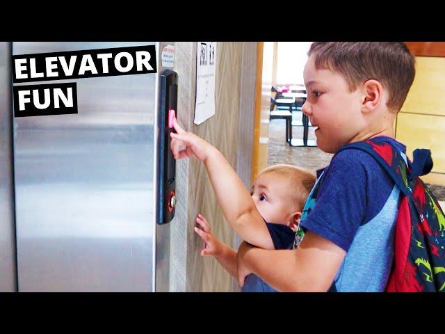 Dad & Kids Go Crazy Riding The Hotel Elevators