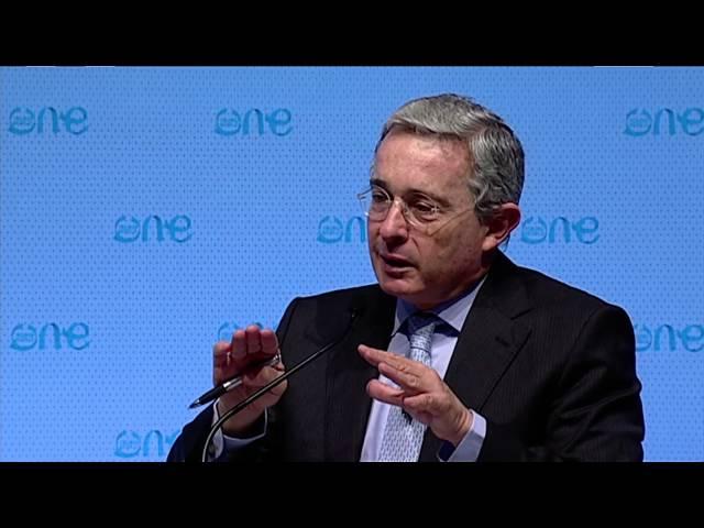 Former President of Colombia Alvaro Uribe speaks at One Young World