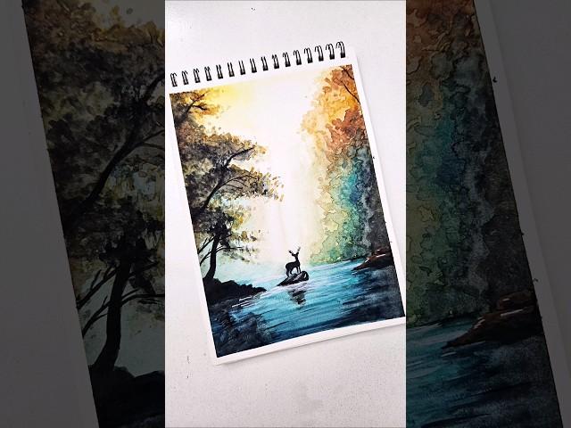 Beautiful Watercolor Painting  Forest Scenery Painting #shorts #painting