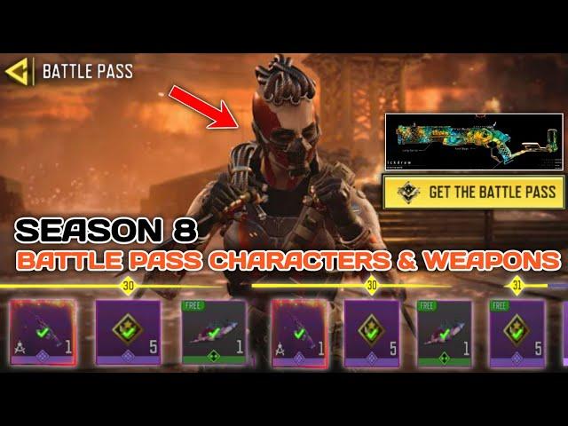 Season 8 Confirm All Battle pass Characters & Confirm All New Weapons | S8 Battle pass Rewards Codm