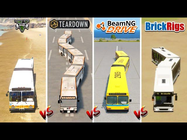 LONG ARTICULATED BUS in GTA 5 vs TEARDOWN vs BEAMNG DRIVE vs BRICK RIGS - WHICH IS BEST? (LONG CARS)