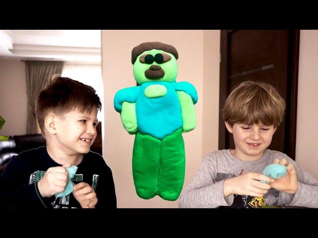 Lipdome iš modelino Steve iš Minecrafto. Rokas persigalvojo. STEVE MINECRAFT SLIME