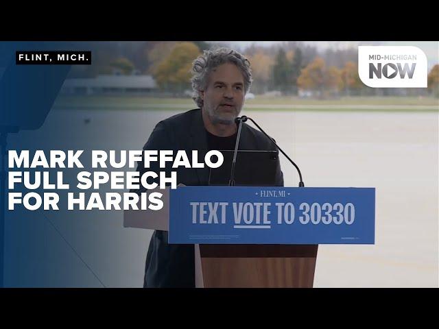 Hulk actor Mark Ruffalo gives campaign speech to Flint, Michigan crowd in support of Kamala Harris