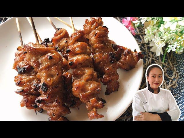 Pork BBQ • Thai Style Pork Skewer Recipe • Moo Ping |ThaiChef Food