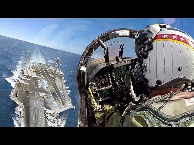 Skilled US Pilot Pulls Off Crazy Landing on Crowded Aircraft Carrier at Sea