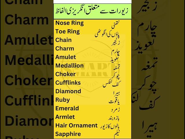 Jewelry Vocabulary: English to Urdu | Smart Study Zone