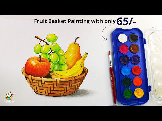 Fruit Basket Drawing Painting with Using Doms Watercolor Cake | Easy Step By Step