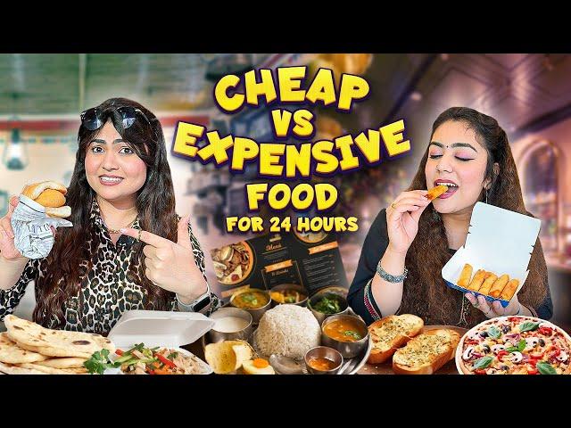 Eating ONLY Cheapest vs Most Expensive Item on the Menu for 24 Hours Food Challenge X Thakur Sisters