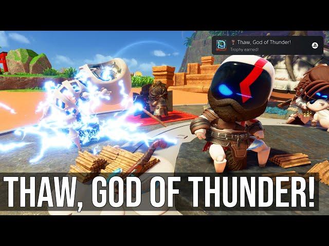 Astro Bot - Thaw, God of Thunder! Trophy (Froze A Hammer-Wielding Deity With The Axe In Crash Site)