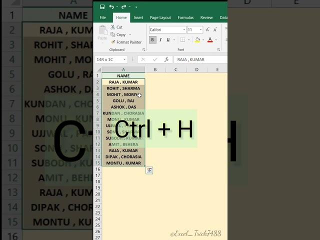 Replace and Find (Ctrl+H)#excel #shorts #excelformula