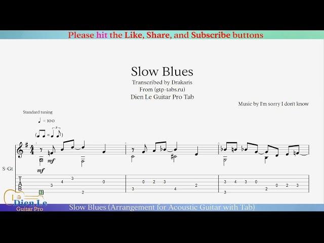 Slow Blues (Arrangement for Acoustic Guitar with Tab)