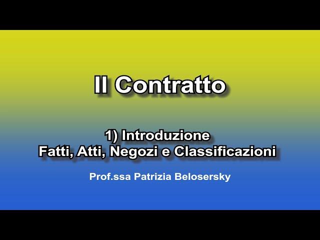 Il contratto 1) Introduzione  - Fatti, Atti, Negozi giuridici e Classificazioni