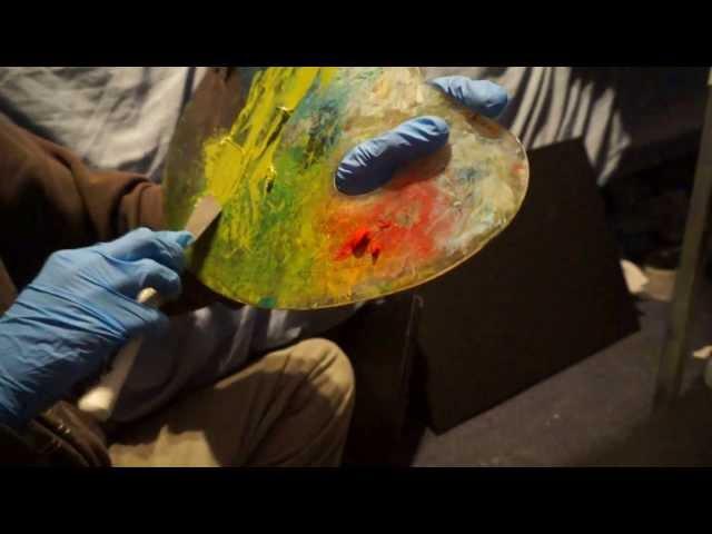 Wonderful ear to ear palette knife sounds. Cleaning up paint on palette | ASMR whisper accent