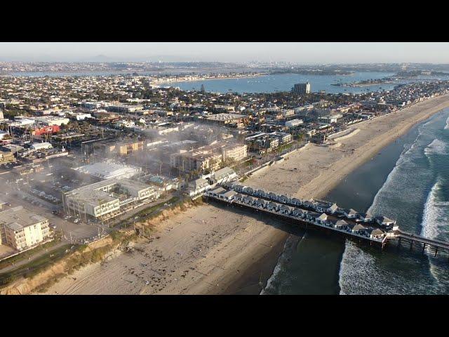 Downtown San Diego from above Pacific Beach in 4k