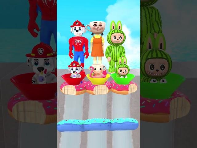 Marshall vs Brainrot Cappuccino vs Labubu - Who's the Water Slide King  #shorts #funny #trend