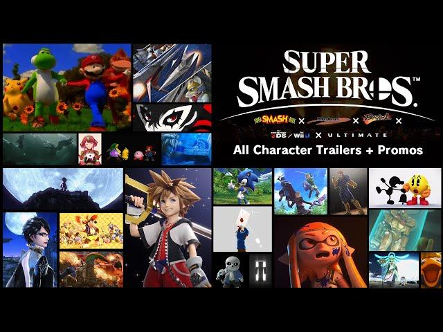 Super Smash Bros All Trailers + Promos (Fighter Reveals and Gameplay Trailers) [64 to Ultimate]