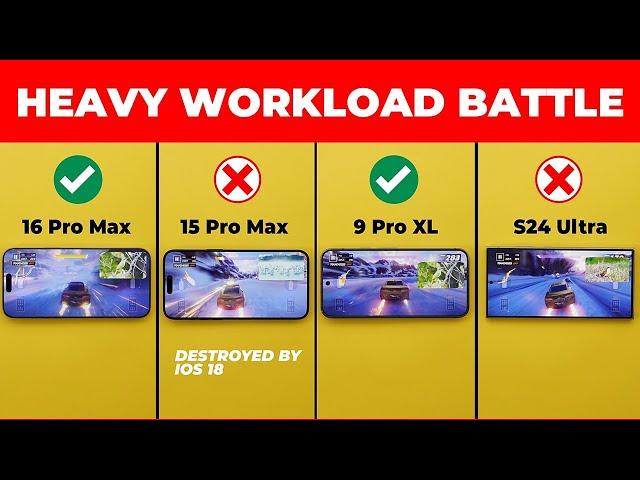 iPhone 16 Pro Max vs 15 Pro Max vs 9 Pro XL vs S24 Ultra - Heavy Workload Test