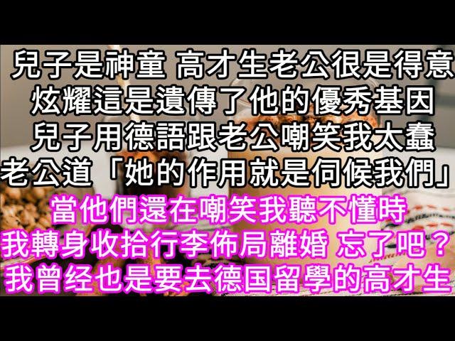 兒子是神童 高才生老公很是得意炫耀這是遺傳了他的優秀基因兒子用德語跟老公嘲笑我太蠢老公道「她的作用就是伺候我們 #心書時光 #為人處事 #生活經驗 #情感故事 #唯美频道 #爽文